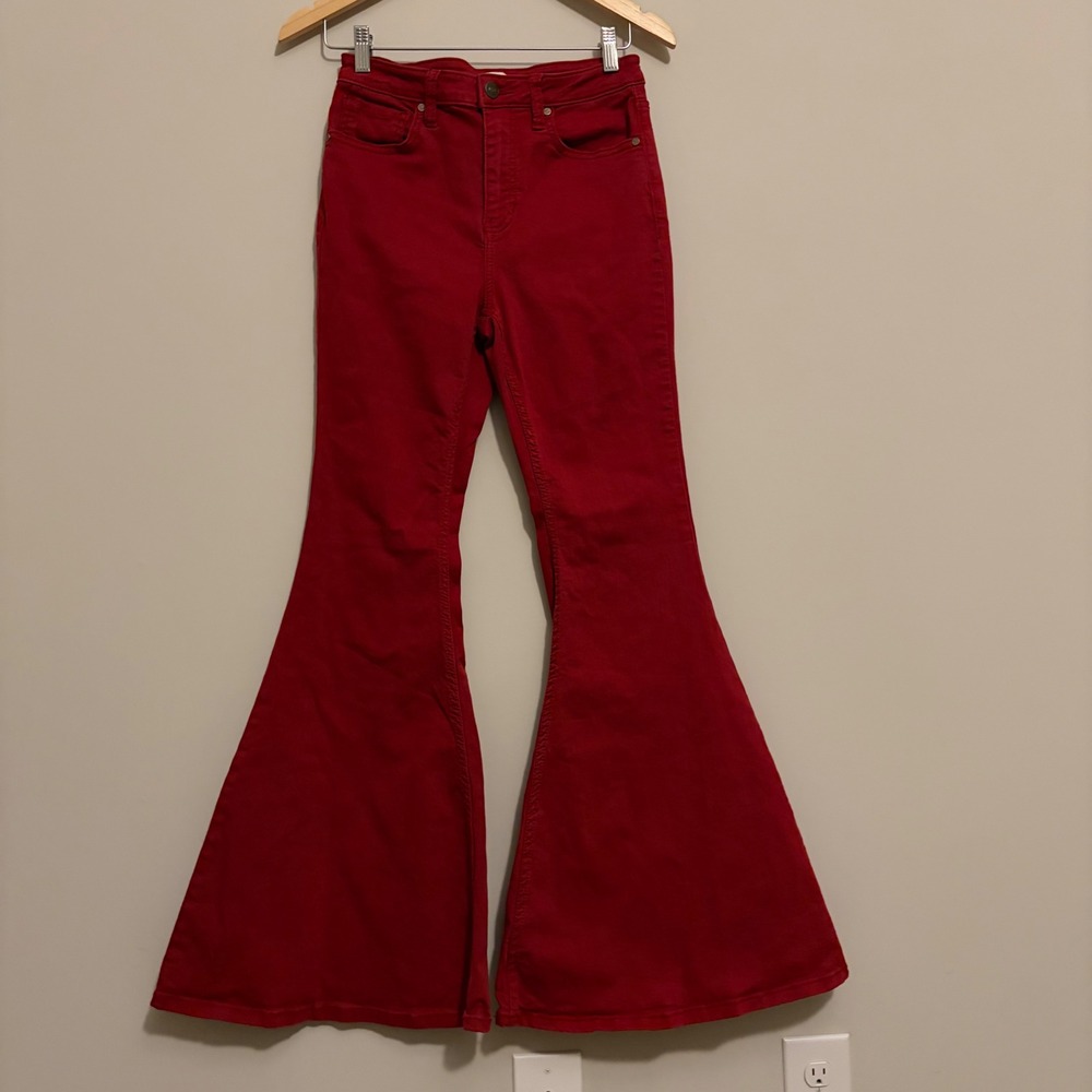 Shyanne Womens Red Extreme Bell Bottom Flare Jeans High Rise Size 30 Regular